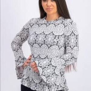 JOSEPH RIBKOFF METALLIC GEOMETRIC BLOUSE SIZE 6